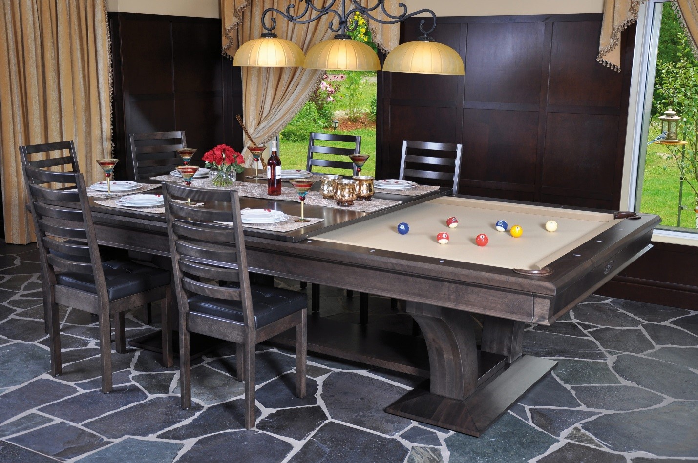 pool table in dining room