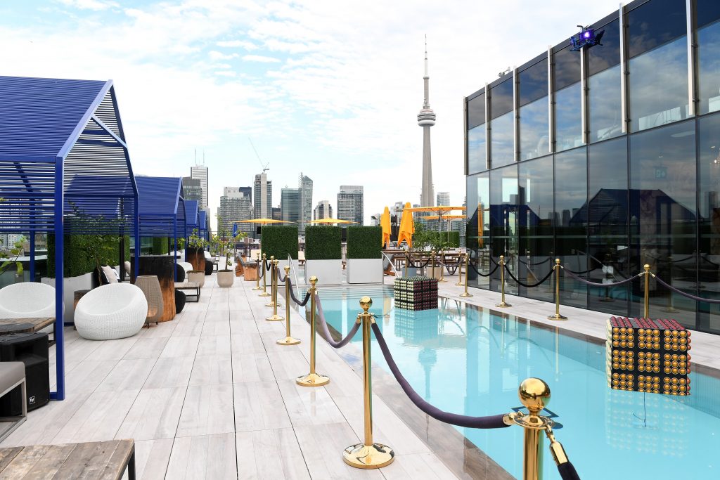 TORONTO, ON - SEPTEMBER 09: Pool and lounge area at the official pre-party for "Snowden" co-hosted by Audi and Nespresso at Lavelle on September 9, 2016 in Toronto, Canada. (Photo by Sonia Recchia/Getty Images for The Mint Agency)