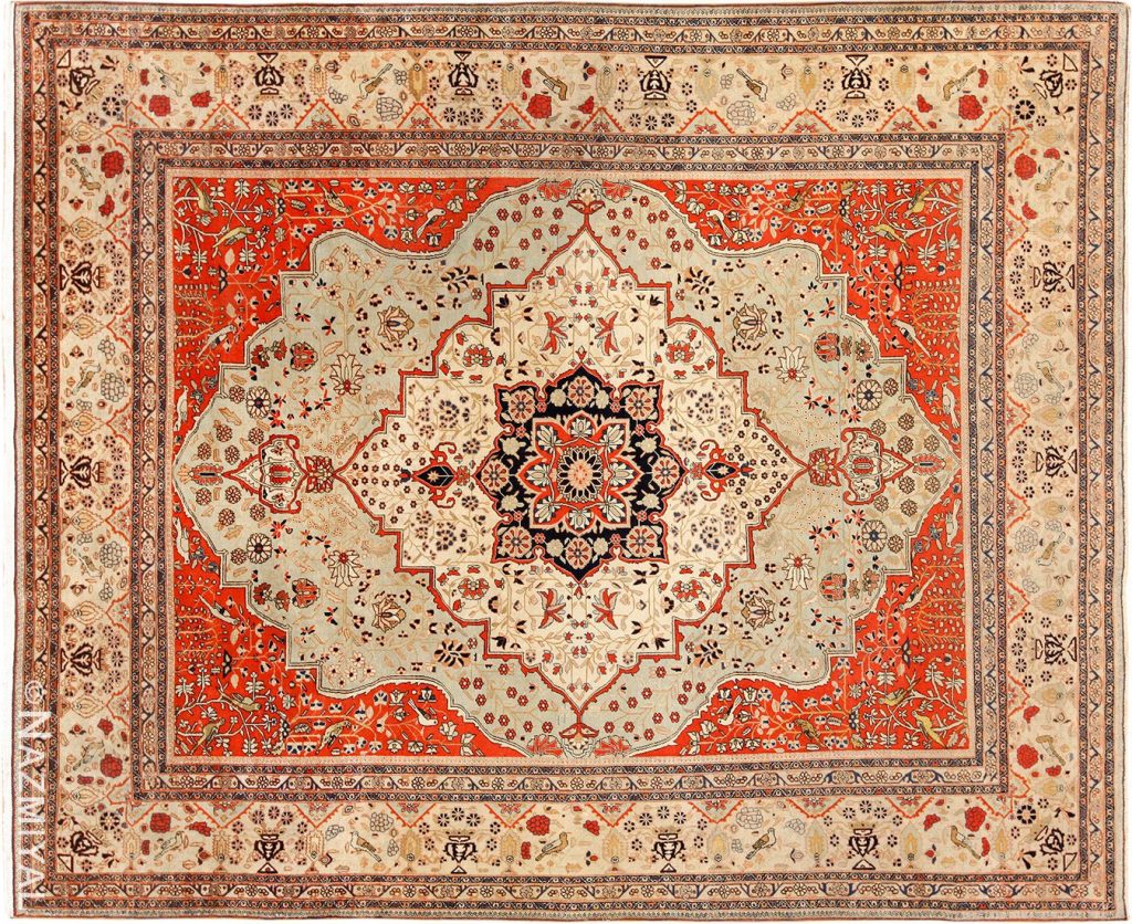 Antique Light Blue Mohtasham Kashan Persian Rug