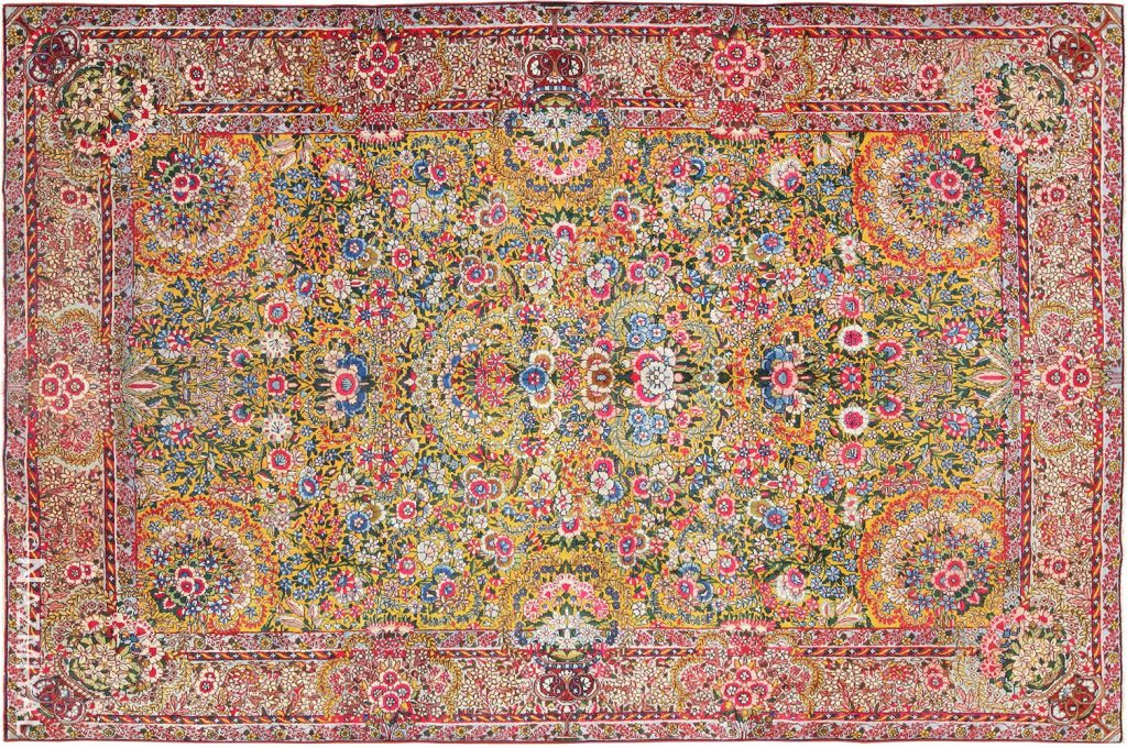 Saffron Yellow Antique Persian Kerman Rug