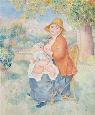 The intimate portrait of Renoir’s wife breastfeeding their son in “Jeune femme allaitant son enfant-Madame Renoir et son fils Pierre”