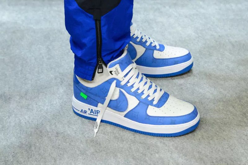 New 2022 Louis Vuitton Virgil Abloh Air Force 1 Flash Sneakers Blue USA 8  Shoes