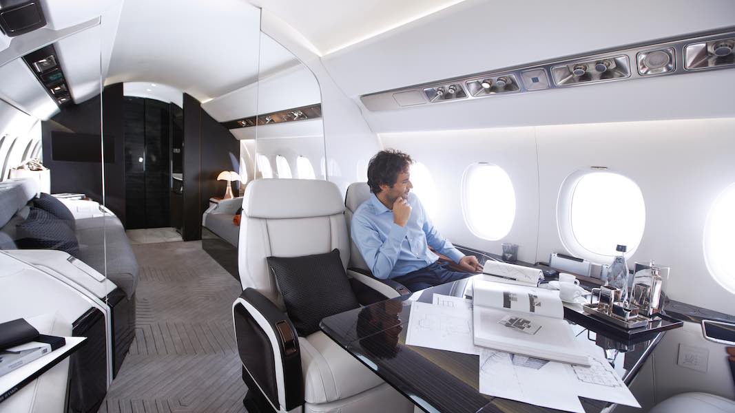 Falcon 6X spacious private jet cabin