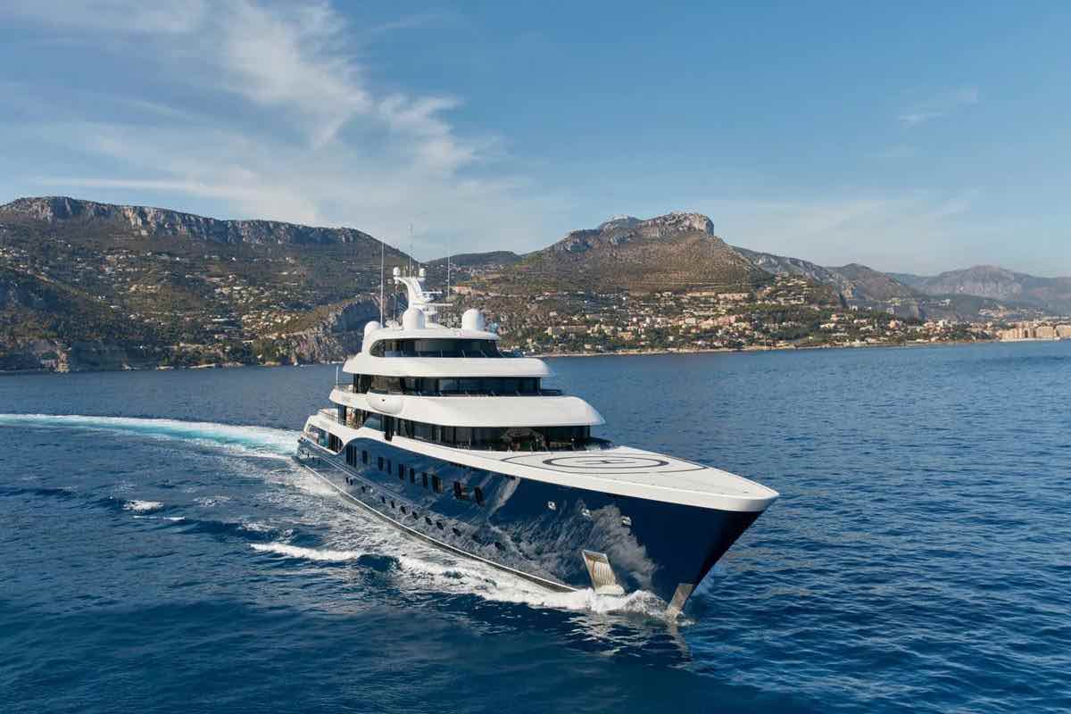 navy blue mega yacht