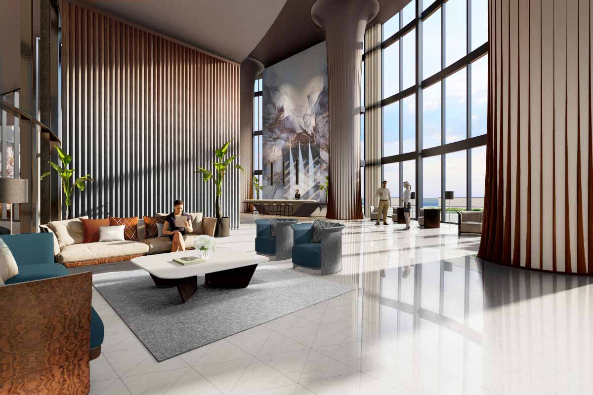 3d render of the Bentley Residences interior.