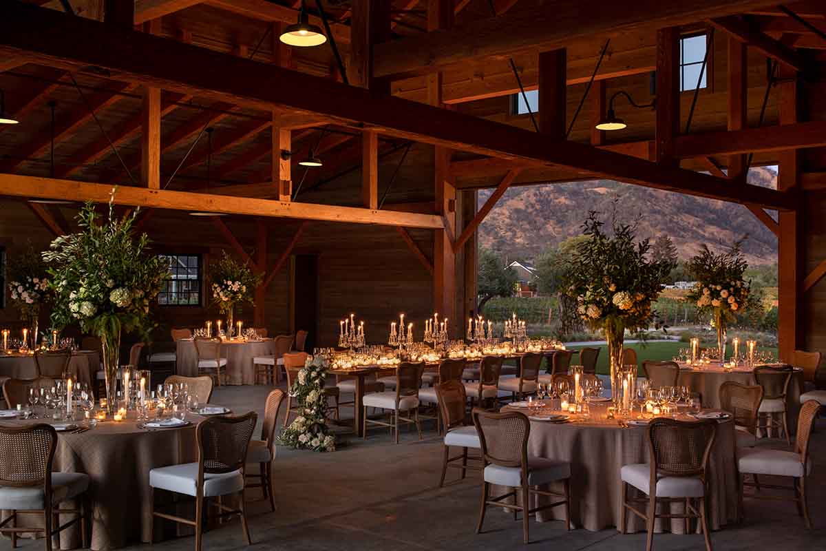 Four Seasons Napa dining tent illuminated by candles