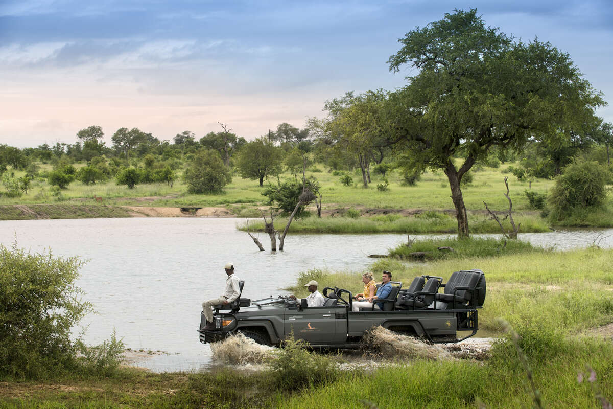 Offroading on into a lake on a Safari 